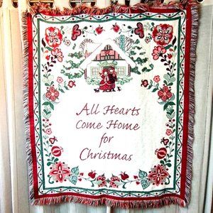 ' All Hearts Come Home for Christmas ' Woven Afghan Holiday Decor Throw Blanket